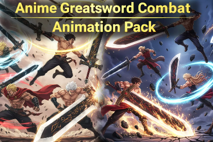 Anime Greatsword Combat Animation Pack, 动漫风格巨剑战斗动画包