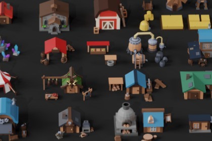 Lowpoly 村庄城镇外观环境大资产套件
