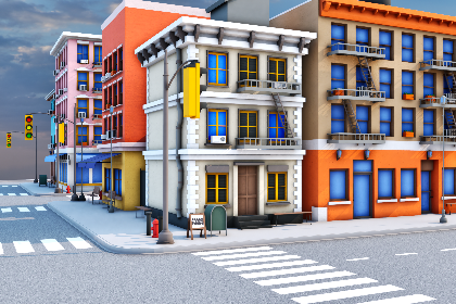 模块化卡通城市包 [桌面和移动端] Modular Stylized Cartoon City Pack [Desktop & Mobile]