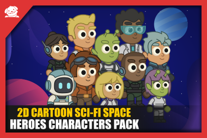 2D Cartoon Sci-Fi Space Heroes Characters