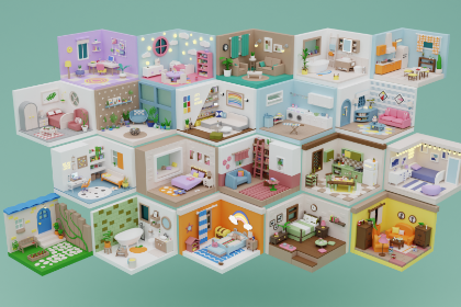 大型卡通风格舒适型房间及内饰全集(Cozy Cartoon Rooms Interiors Big Pack)