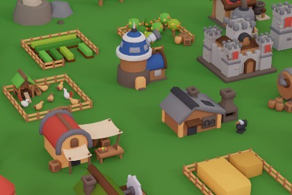 Lowpoly 中世纪卡通风格村庄城镇外观环境资产套件
