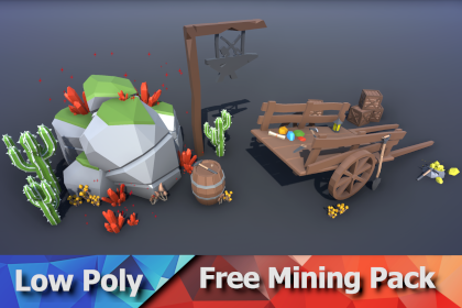 Low Poly 免费低多边形采矿资源包（矿石/宝石/工具/道具）(Free Mining Pack)
