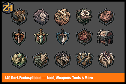 140 Dark Fantasy Hand-Drawn Icons