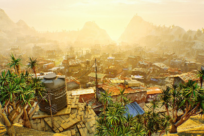 模块化贫民窟城市荒地村庄，带可进入的内部空间 (Modular Slum City Wasteland Village with Interior)
