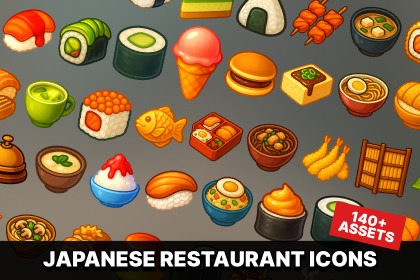 日本寿司餐厅图标 – 食物、饮料、工具、装饰、UI 资产