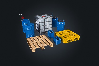 Industrial Containers Pack V1（工业容器组合包）– 工业桶与储液罐 | 游戏就绪 PBR | 兼容 Built-in 与 URP