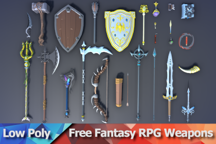 Low Poly 免费低多边形奇幻RPG武器资源包 (Free RPG Weapons Pack)