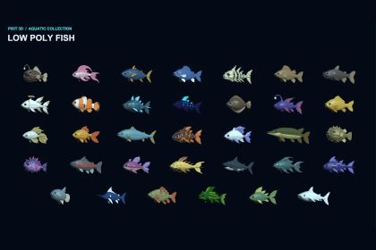 Low Poly Fish Collection – 32 Rigged Fish | 低多边形鱼类模型合集